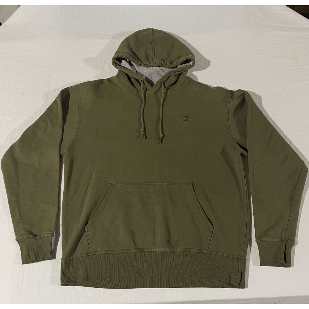 Champion Olive Green Hoodie L Embroidered C Logo Pullover Sweatshirt Unisex
